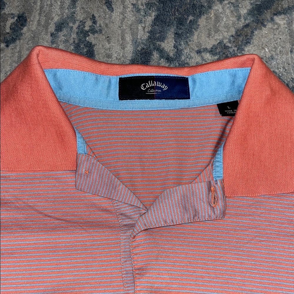 Callaway Men's Orange and Blue Striped Polo